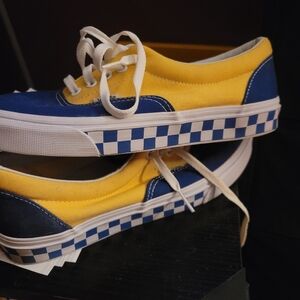 Mens Yellow and Blue Checkered Vans